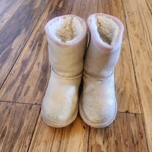 Ugg Boots Classic Short Pink Glitter Slip On Lined Winter Boots, Girls 13 US